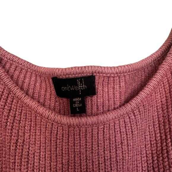 On Twelfth ribbed dusty rose with silky puff sleeve elastic neck sweater dress - Picture 2 of 6